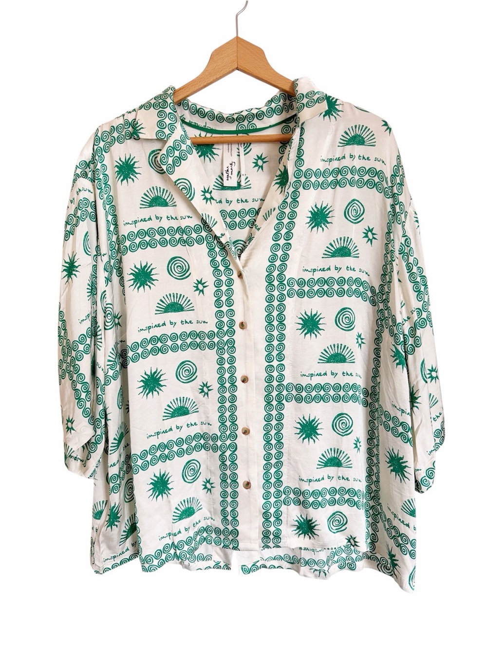 Anthropologie Agathe Marty Short Sleeve Slit Back Silky Button Down Top size 2X